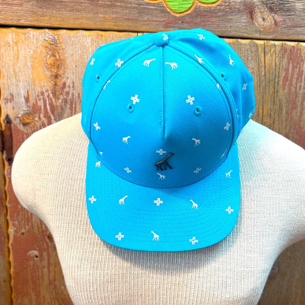LRG Electric blue Cap with White Giraffe Accents. Adjustable backstrap